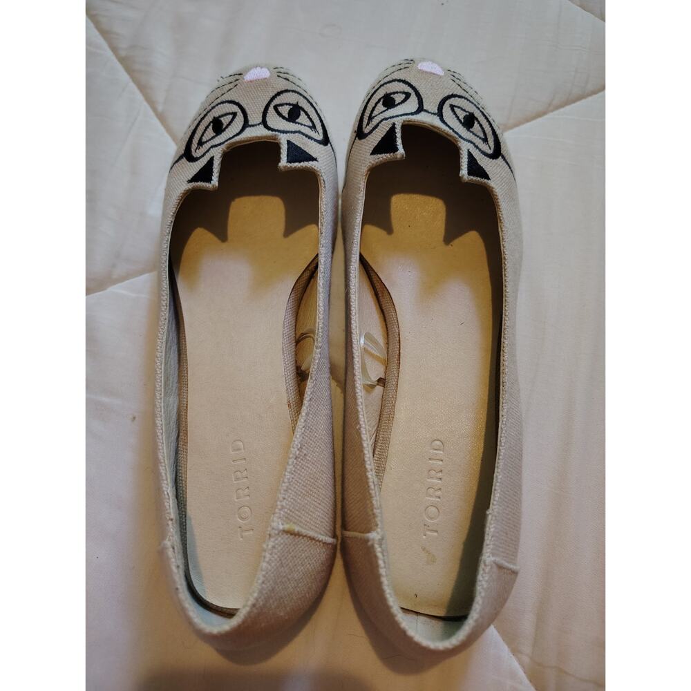 Torrid Cat Face Ballet Flats Size 8 Nerdy Cat Glasses Whiskers Embroidered... - Picture 11 of 11